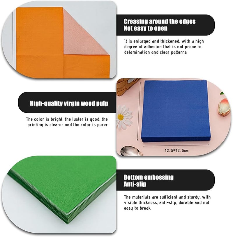 وردة حمراء برتقالية 13 × 13 بوصة مناديل ورقية غير قابلة للانزلاق تستخدم لمرة واحدة 120 قطعة لحفلات الزفاف والعشاء - Image 5