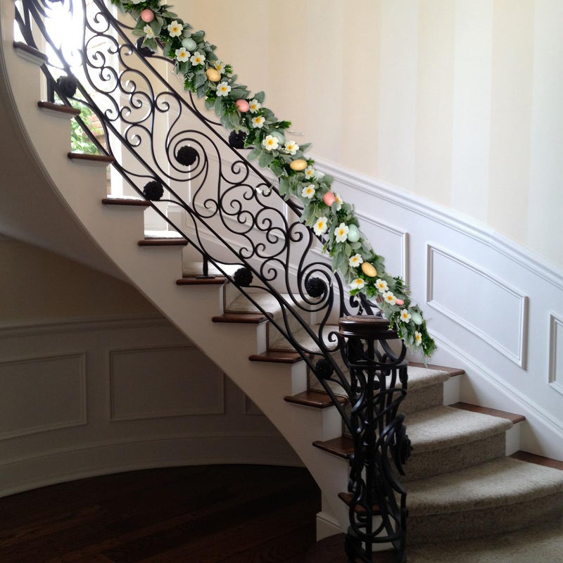 egolot 5.9 Feet Easter Eggs Wild Flowers Garland Wreath for Front Door, Spring Green Leaves Garland for Home Decoration, Lamb Ears Leaves for Indoor and Outdoor Use - Image 5