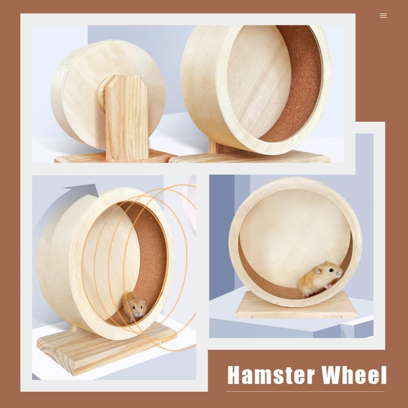 Milisten Silent Wooden Hamster Wheel Medium Size, Bite-Resistant Running Wheel for Small Pets, Exercising Hedgehog and Gerbil Accessory for Cage Activity - Image 5