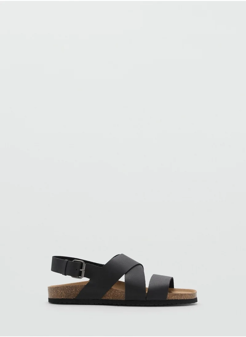 Mango Man Casual Crossed Leather Buckle Sandal