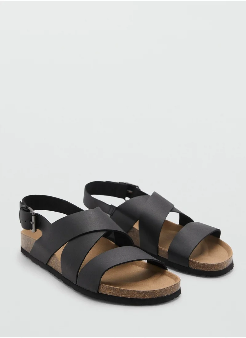 Mango Man Casual Crossed Leather Buckle Sandal