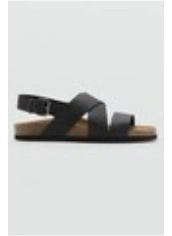 Mango Man Casual Crossed Leather Buckle Sandal