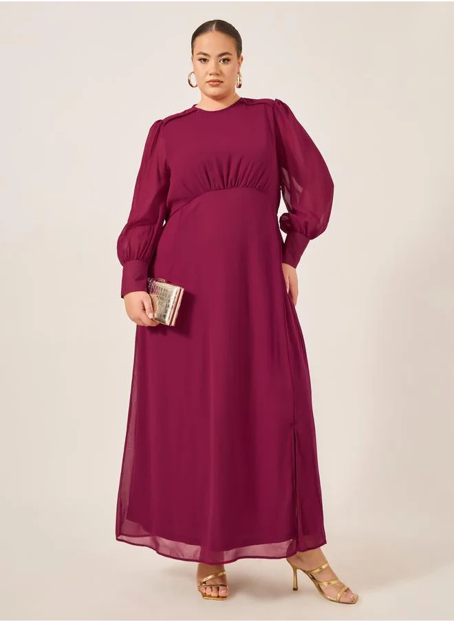 Styli Plus Size Balloon Sleeve Chiffon A-Line Maxi Dress