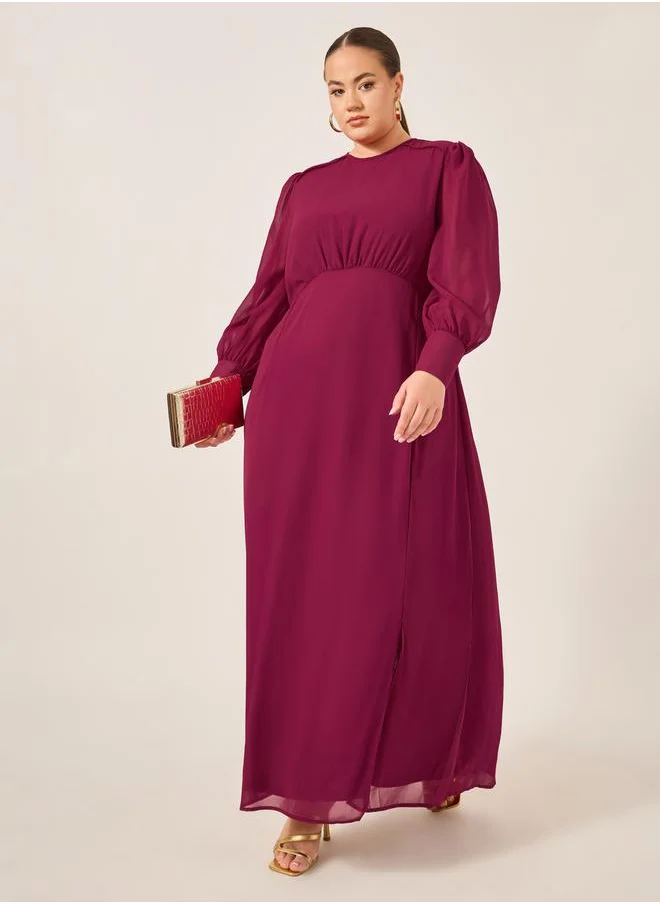 Styli Plus Size Balloon Sleeve Chiffon A-Line Maxi Dress