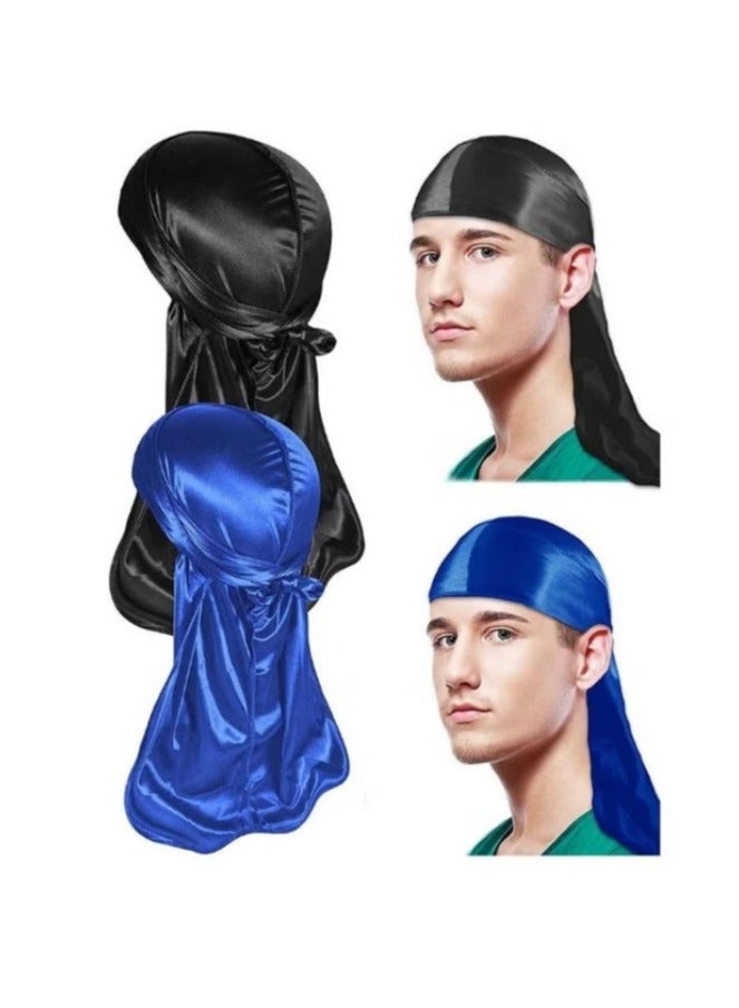 Y&D Silky Durag Men Soft Silk 360 Wave Headwrap Unisex Cap Bandana Turban Hat with Long Tail and Wide Strap for Kids Women 2 Pcs - Image 1