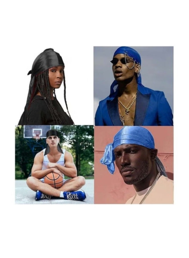 Y&D Silky Durag Men Soft Silk 360 Wave Headwrap Unisex Cap Bandana Turban Hat with Long Tail and Wide Strap for Kids Women 2 Pcs - Image 4