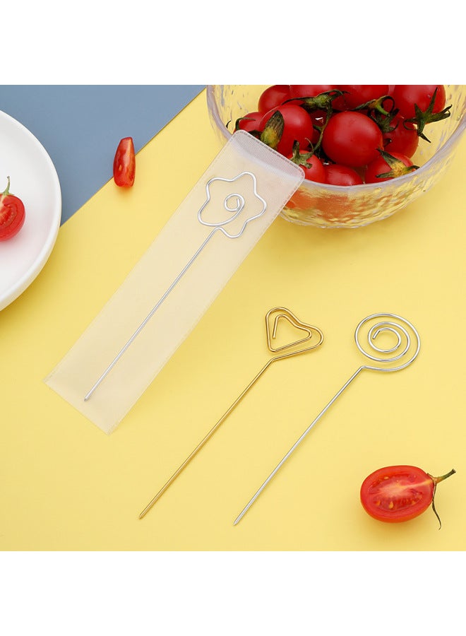 Creative 304 Stainless Steel Fruit Stick Japanese Style Cocktail Decorative Sign Name Card Holder Household Simple Fruit Fork-Color:Circle Fruit Stick (gold)  - Image 3