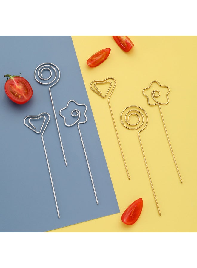 Creative 304 Stainless Steel Fruit Stick Japanese Style Cocktail Decorative Sign Name Card Holder Household Simple Fruit Fork-Color:Circle Fruit Stick (gold)  - Image 2