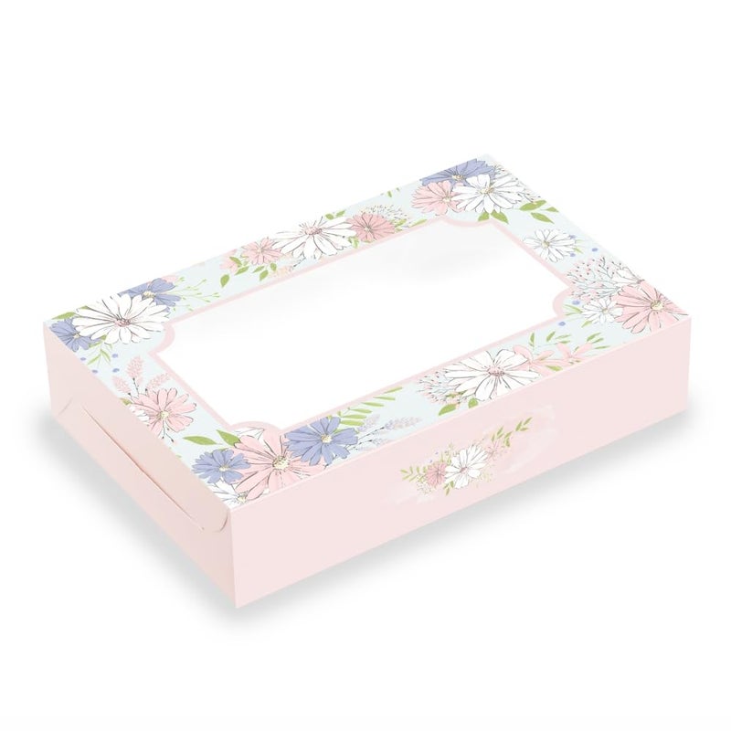 Chic a Choc Brownie Box for 6 Pink Floral Daisy Design in Watercolour 6x9x2 in Pack of 8 Bark Chocolate - Image 1