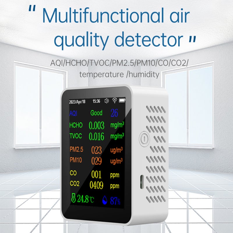 9-In-1 Air Quality Monitor: Black Wifi Version High Accurate Sensors TFT Color Display - Tuya App Control Carbon Dioxide Detector for Home Indoor Environment Monitoring - Image 5