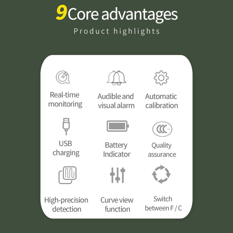 9-In-1 Air Quality Monitor: Black Wifi Version High Accurate Sensors TFT Color Display - Tuya App Control Carbon Dioxide Detector for Home Indoor Environment Monitoring - Image 2