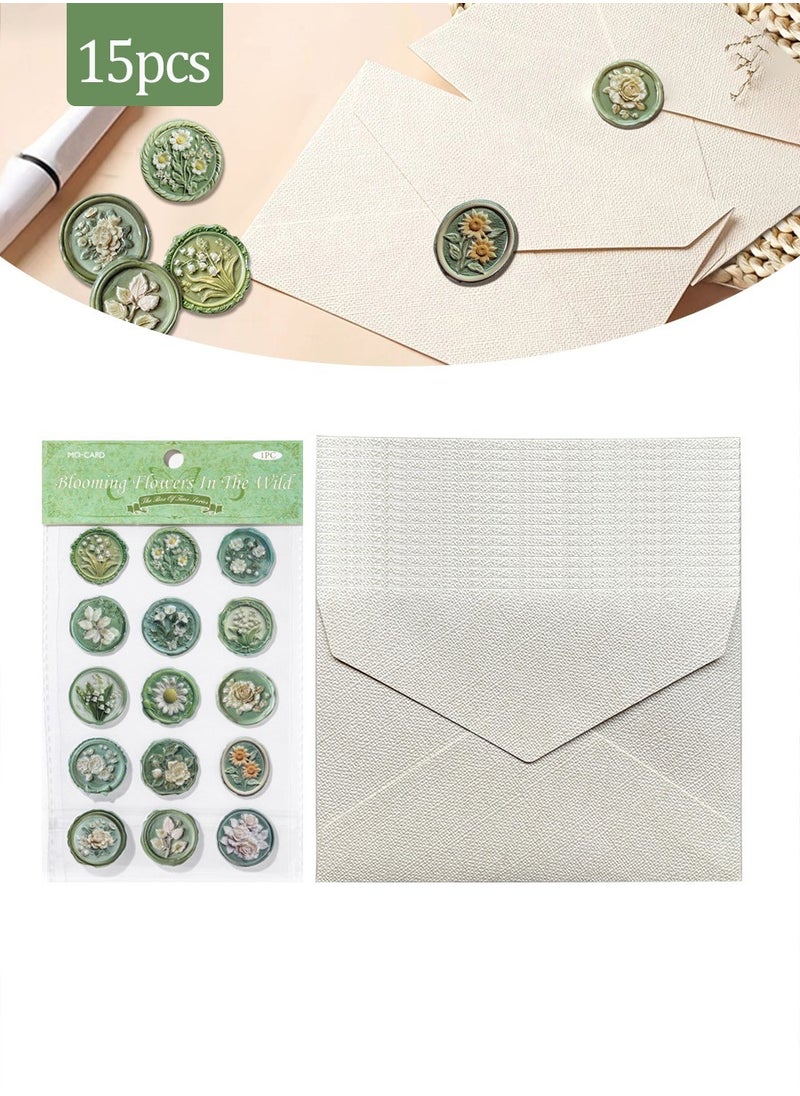 Beirui 15 pcs Burlap Envelopes and 15 pcs Flap Stickers,Vintage Simple Envelopes,Kraft Specialty Paper,11.4cm x 16.5cm Envelopes for Invitation Postcard Envelopes,Wedding Birthday Party Greeting Card Envelopes  - Image 1