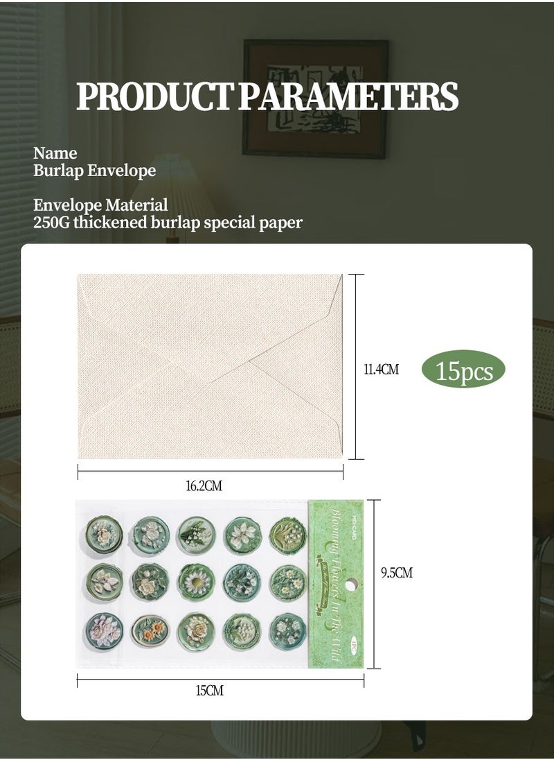 Beirui 15 pcs Burlap Envelopes and 15 pcs Flap Stickers,Vintage Simple Envelopes,Kraft Specialty Paper,11.4cm x 16.5cm Envelopes for Invitation Postcard Envelopes,Wedding Birthday Party Greeting Card Envelopes  - Image 3