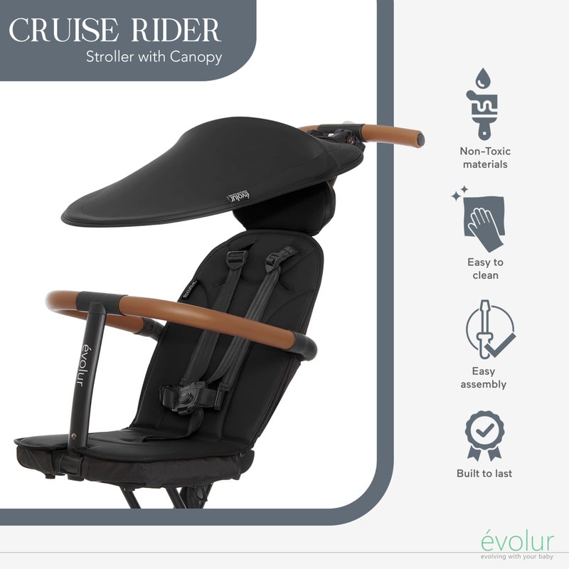 Evolur Cruise Rider Stroller with Canopy, Lightweight Umbrella Stroller with Compact Fold, Easy to Carry Travel Stroller - Noir Black - Image 3