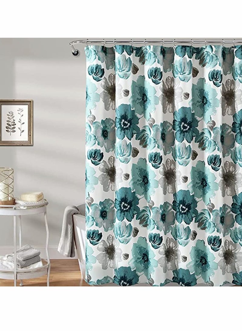 KASTWAVE Shower Curtains for Bathroom Decor with 12 Hooks, 180 x 180 cm Watercolor Floral Bathroom Curtain Decor, Heavy Gray Shower Curtain, Blue and Gray - Image 1