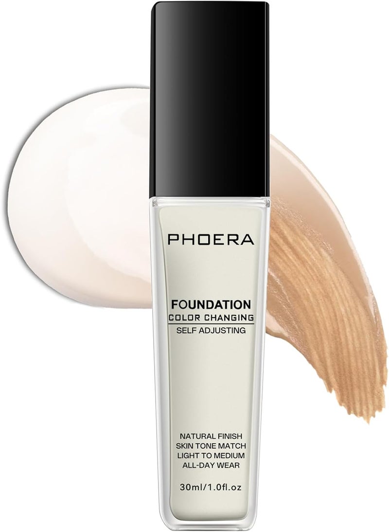 PHOERA Color Changing FoundationColor Matching 4 in 1 Foundation Makeup with Hypoallergenic Natural FinishLong wearingFull CoverageWaterproof MoisturizingLightweight for All Skin TypesMedium
