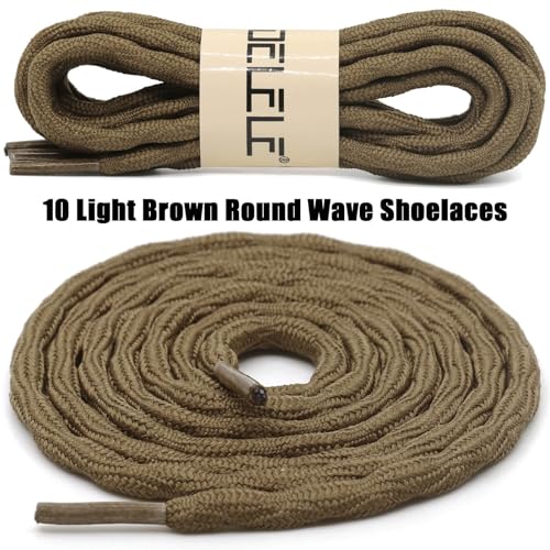 DELELE 2 Pair Round Wave Non Slip Outdoor Mountaineering Climbing Shoe Laces String Rope Light Brown Hiking Shoelaces Men Women Shoestrings-55 inch - Image 2