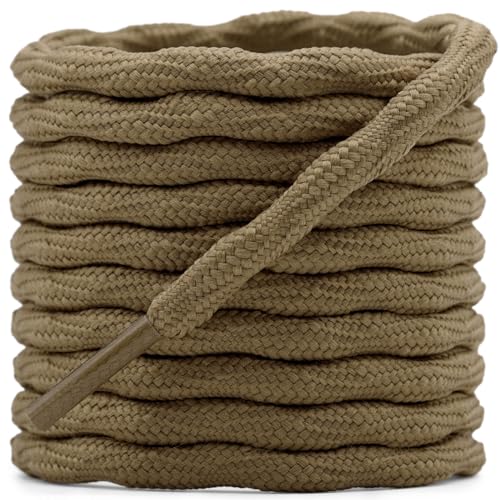 DELELE 2 Pair Round Wave Non Slip Outdoor Mountaineering Climbing Shoe Laces String Rope Light Brown Hiking Shoelaces Men Women Shoestrings-55 inch - Image 1