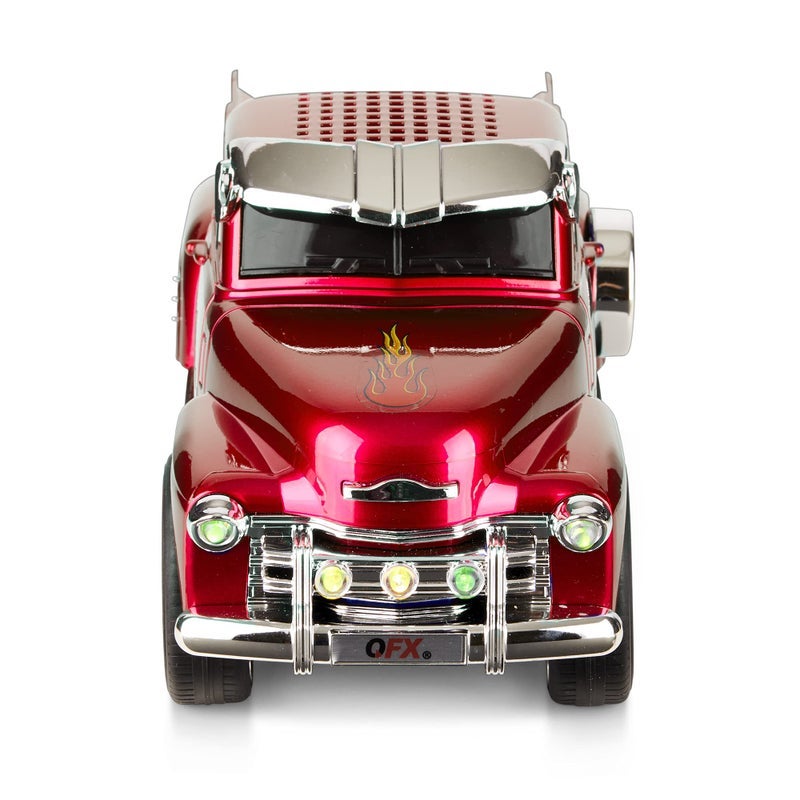 QFX Bluetooth 1953 Hot Rod Pickup Truck Replica Speaker, 3-inch Speakers, Hands Free Link, Built-in Microphone, FM Radio and LED Party Lights, Red - BT-1953-RED - Image 2