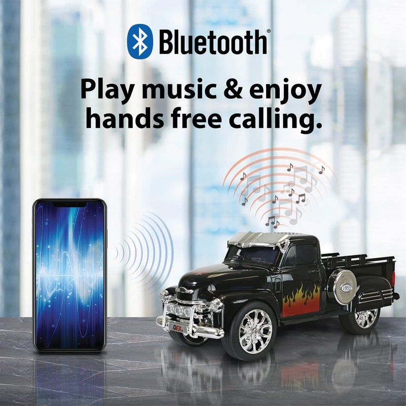 QFX Bluetooth 1953 Hot Rod Pickup Truck Replica Speaker, 3-inch Speakers, Hands Free Link, Built-in Microphone, FM Radio and LED Party Lights, Red - BT-1953-RED - Image 3