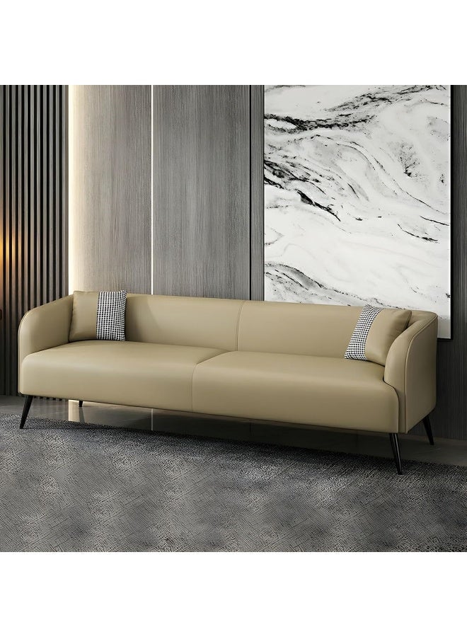 Zayn comforts Stylish Pine Wood Three-Seater Leather Sofa with Upholstery and Foam Cushion (Khaki) - Image 1