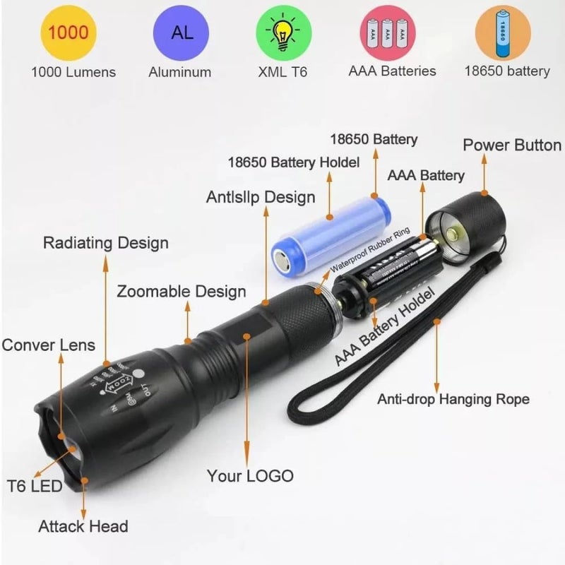 Eis Eis Rechargeable Small Sun 5 Mode 500 Meter Zoomable Metal Body Waterproof LED Outdoor Lamp Search Light 18W Flashlight Torch Lamp 2200 mAh Battery 6 Month Warranty  - Image 2