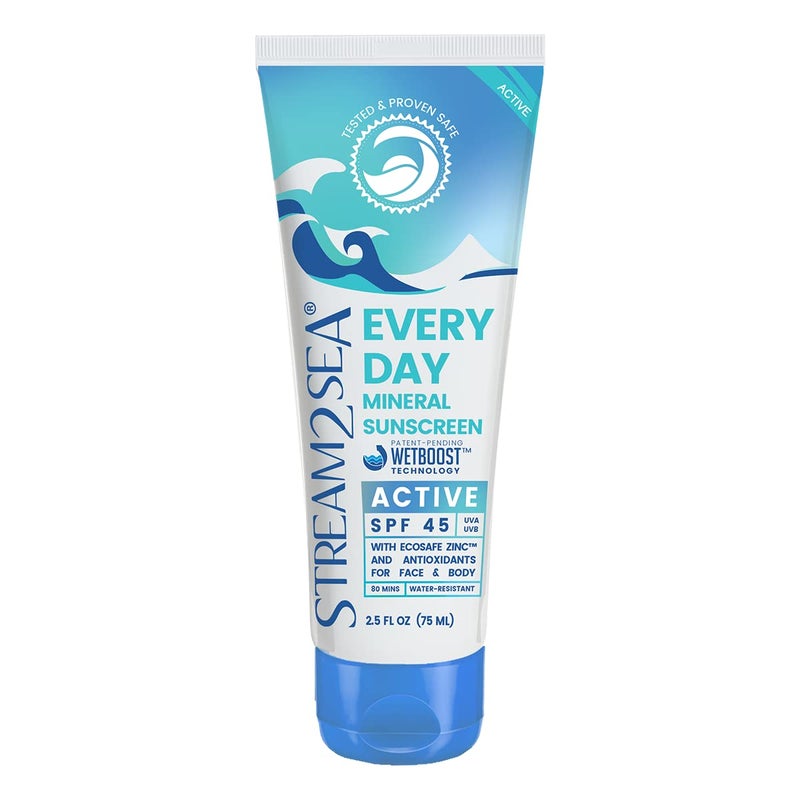STREAM 2 SEA SPF 45 Every Day Active Mineral Sunscreen  25 Fl Oz Biodegradable  Reef Safe Sunscreen for Face  Body  NonGreasy Lightweight  Sheer Mineral Protection Against UVA  UVB by Stream2Sea