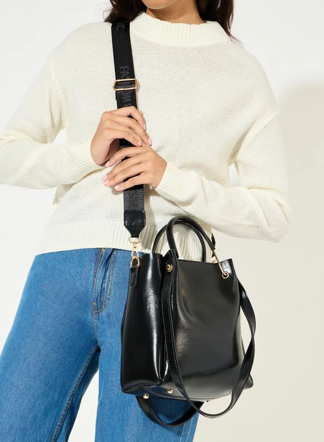 Styli Solid Hobo Handbag with Adjustable Strap