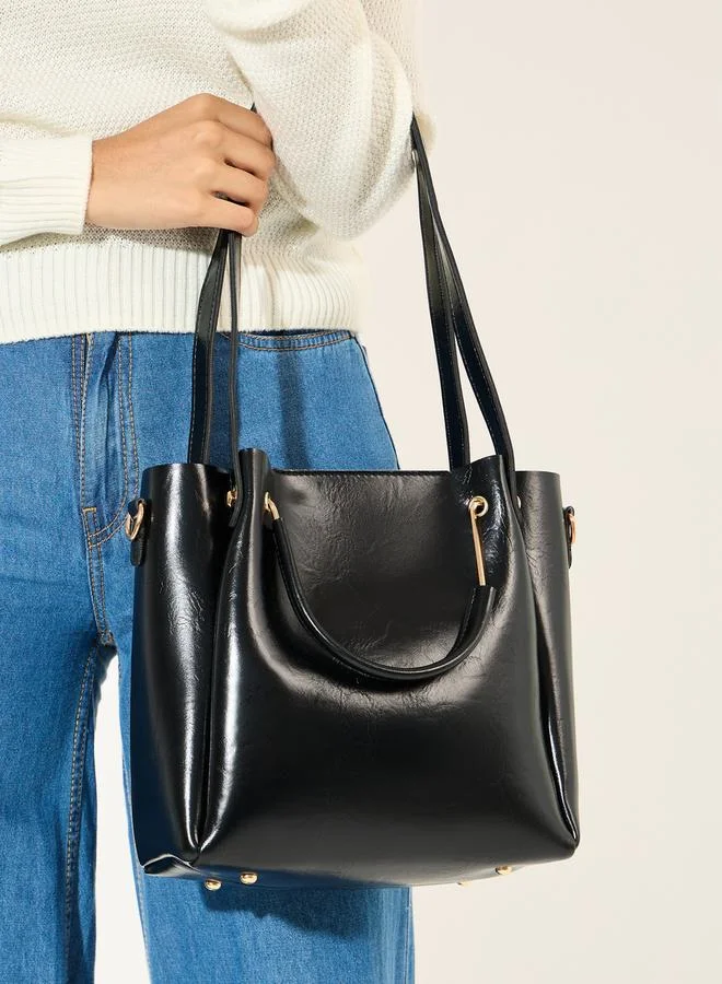 Styli Solid Hobo Handbag with Adjustable Strap