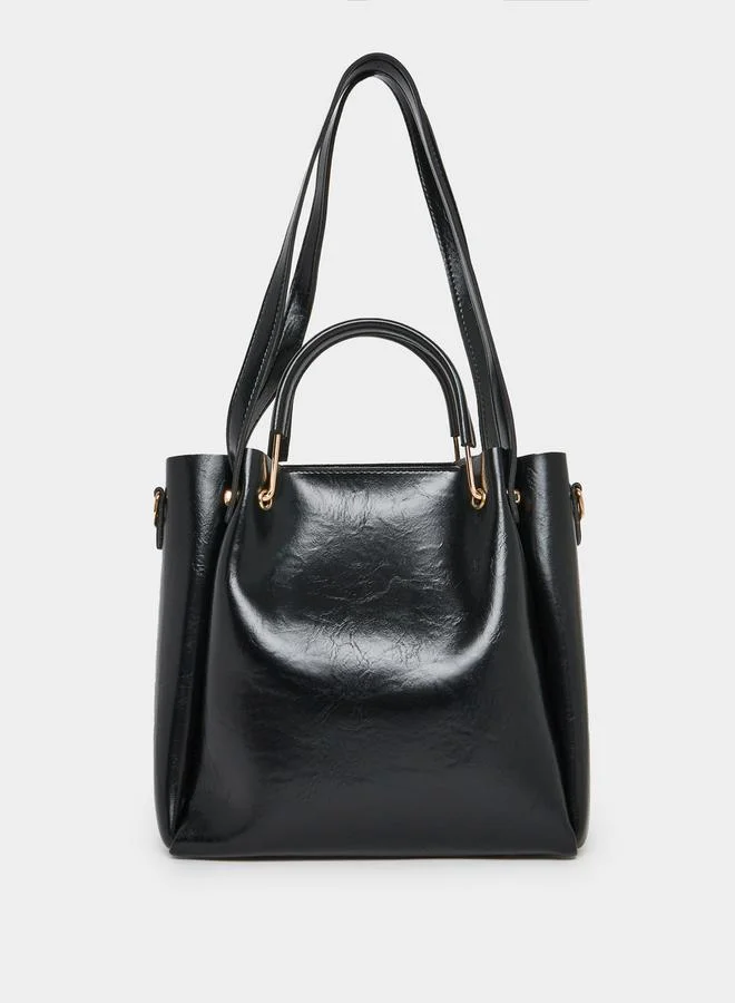 Styli Solid Hobo Handbag with Adjustable Strap