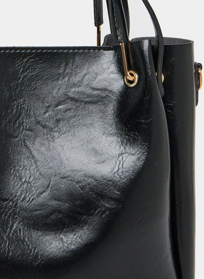 Styli Solid Hobo Handbag with Adjustable Strap