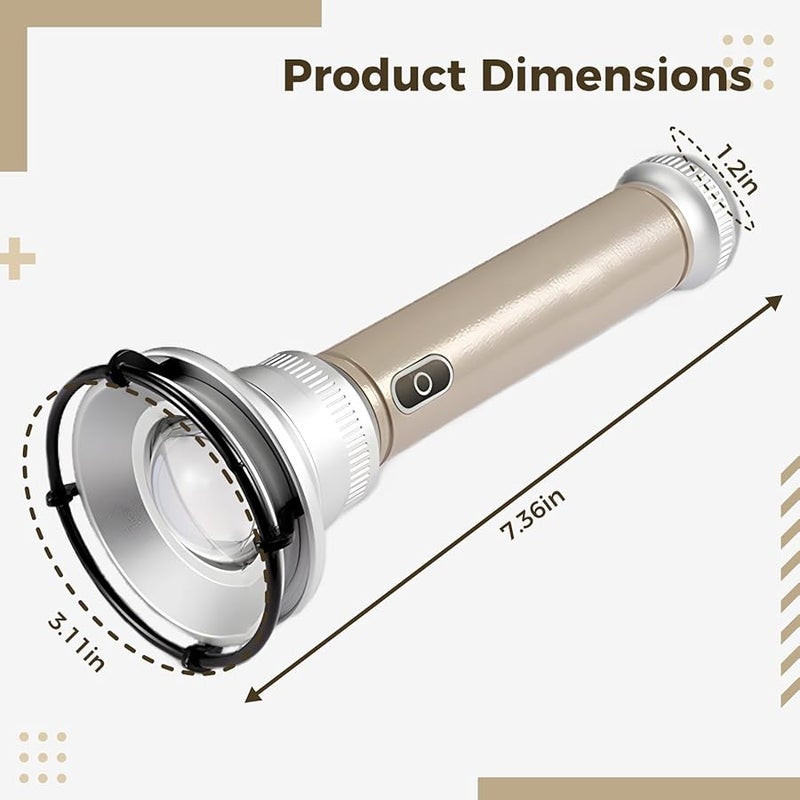 Khaki Portable Flashlight USB Rechargeable 2200mAh Long Range Retro Outdoor - Image 3