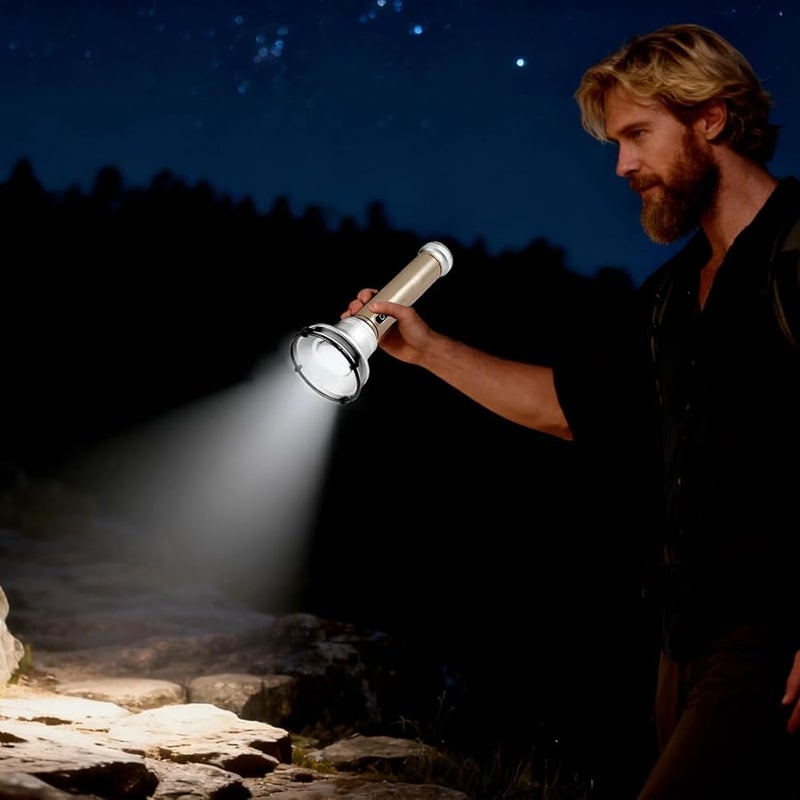 Khaki Portable Flashlight USB Rechargeable 2200mAh Long Range Retro Outdoor - Image 5