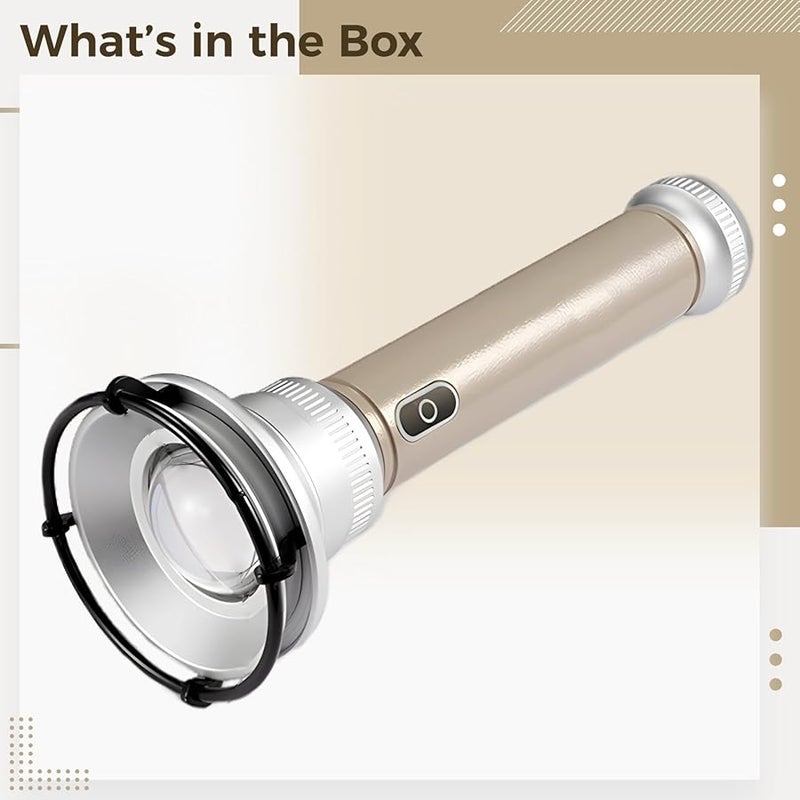 Khaki Portable Flashlight USB Rechargeable 2200mAh Long Range Retro Outdoor - Image 4
