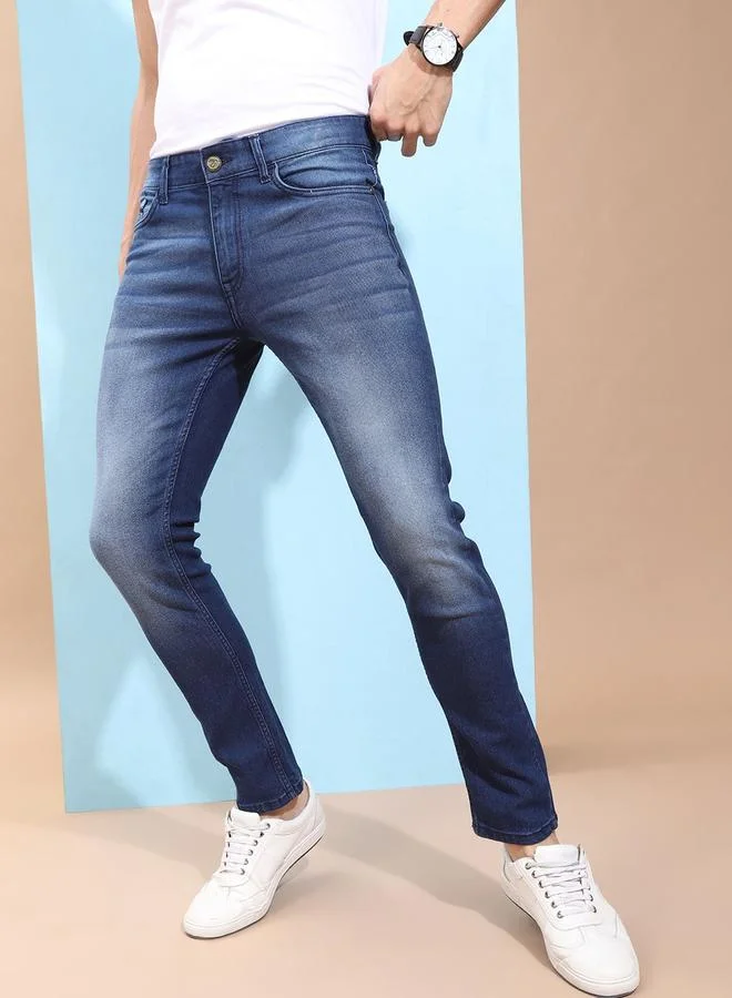The Indian Garage Co The Indian Garage Co Men Mid Rise Faded Slim Fit Jeans