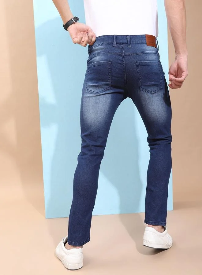 The Indian Garage Co Blue The Indian Garage Co Men Mid Rise Faded Slim Fit Jeans for Men | Best Price UAE