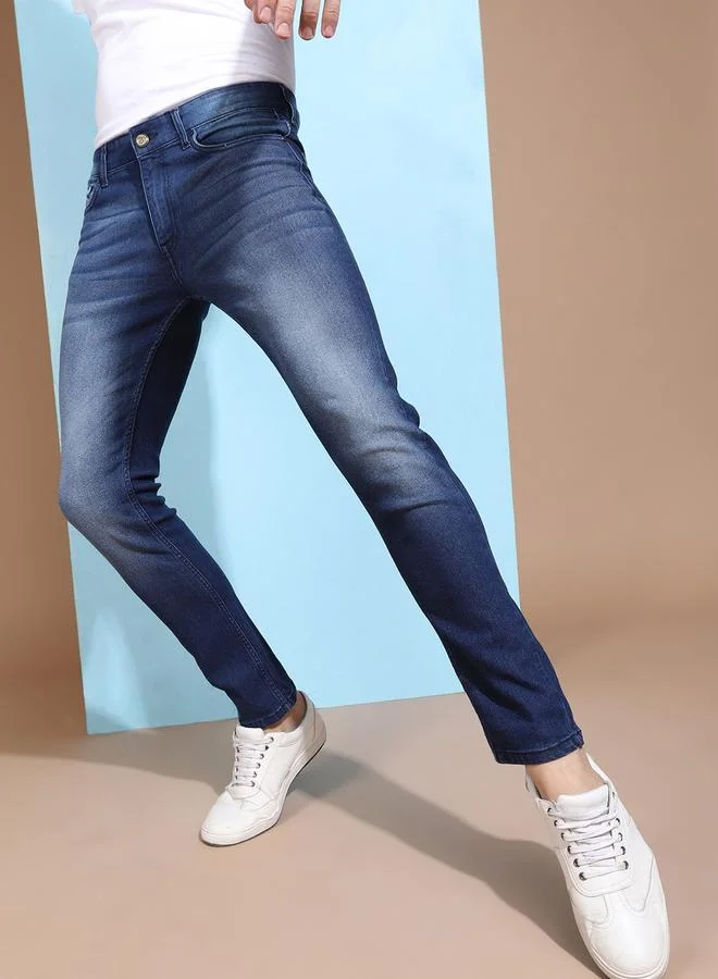 The Indian Garage Co Blue The Indian Garage Co Men Mid Rise Faded Slim Fit Jeans for Men | Best Price UAE