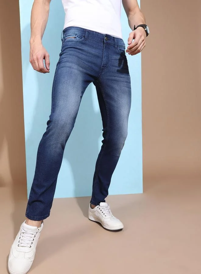 The Indian Garage Co The Indian Garage Co Men Mid Rise Faded Slim Fit Jeans