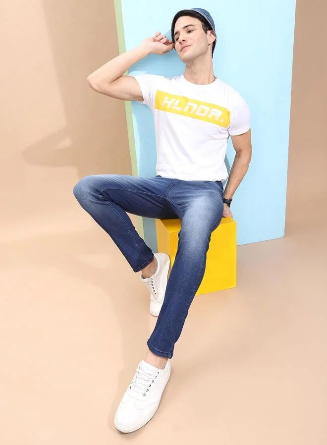 The Indian Garage Co Blue The Indian Garage Co Men Mid Rise Faded Slim Fit Jeans for Men | Best Price UAE