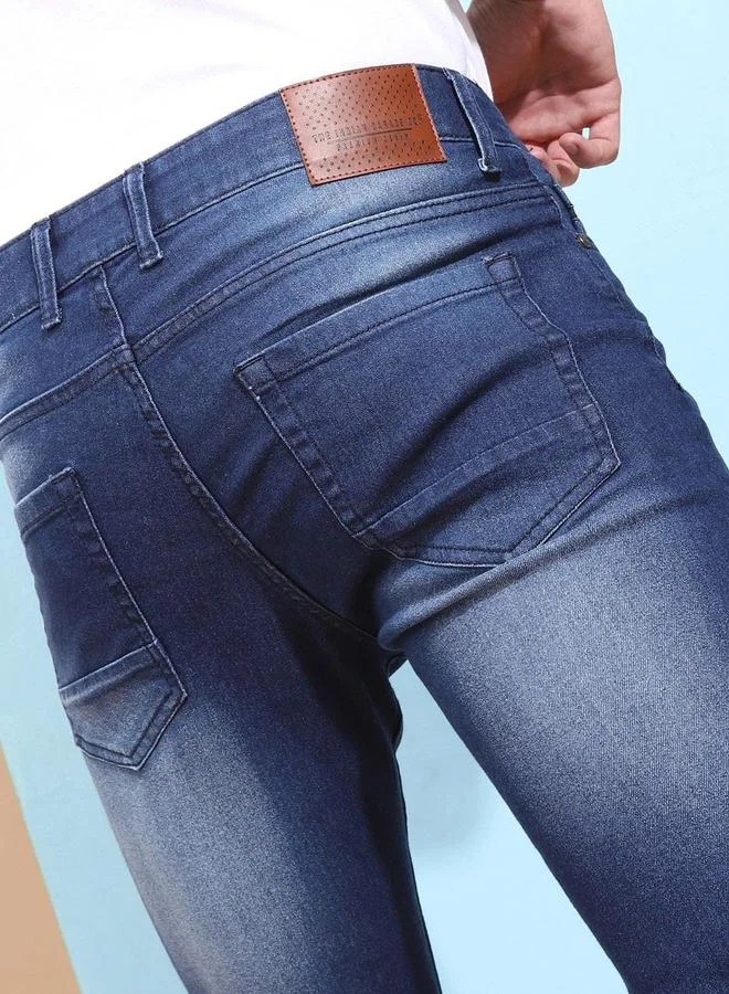 The Indian Garage Co Blue The Indian Garage Co Men Mid Rise Faded Slim Fit Jeans for Men | Best Price UAE
