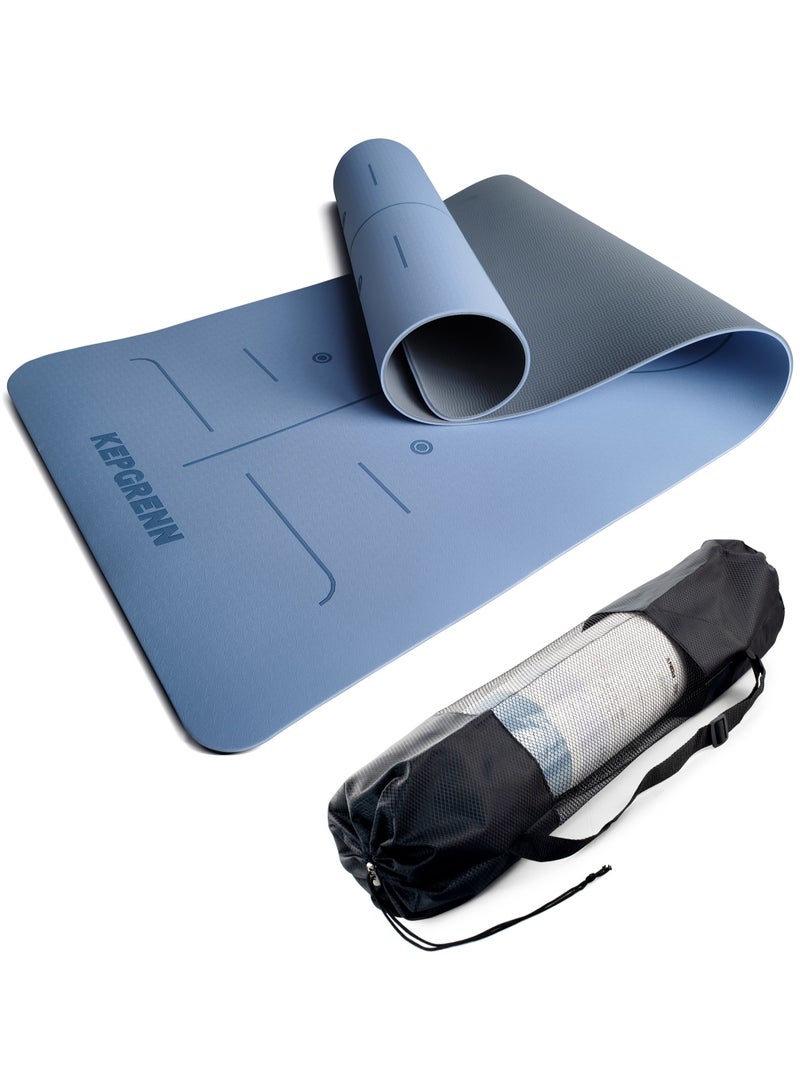 Premium 6mm TPE Yoga Mat with Carry Bag - Non-Slip Dual-Sided (183x61cm) - (Blue) - Image 1