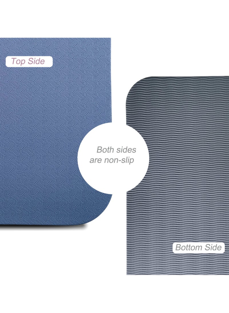 Premium 6mm TPE Yoga Mat with Carry Bag - Non-Slip Dual-Sided (183x61cm) - (Blue) - Image 4