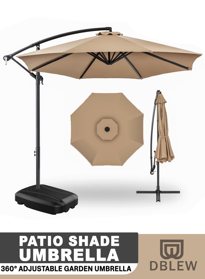 DBLEW 3M Round Cantilever Parasol Patio Umbrella with 60L Water Filled Base Crank Handle Adjustable Tilt Angle and Height Offset Hanging Sun Shade Banana Umbrella UV And Water Resistant 210g Polyester Canopy Rust-Resistant Steel Frame 360° Rotation and Portable Wheels for Outdoor Yard Garden Swimming Pool Camping or Patio - Image 1