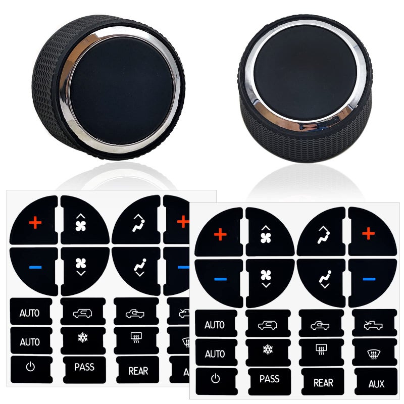 NOTISH 2 Packs Rear Radio Volume Control Knob with AC Dash Button Sticker Repair Kit (2 Packs) for GM 22912547 and Compatible with 07-14 Chevrolet Chevy GMC Buick Cadillac - Image 1