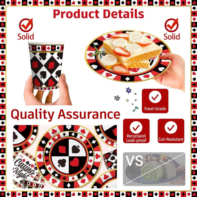 cocomigo 176pcs Casino Theme Party Decorations Include Casino Plates and Napkins Set, Banner, Hanging, Tablecloth, Cake Topper, Table Decor, for Casino Poker Games Night Birthday Party Decorations, Serve 25 - Image 4