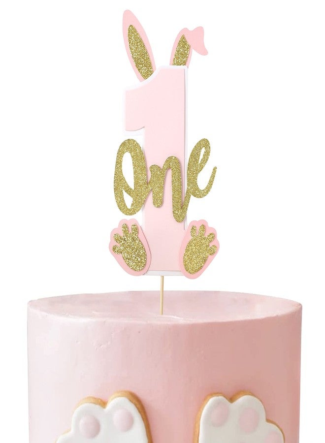 Agkvw Bunny One Cake Topper - First Birthday Party Decorations, Some Bunny Is One, Easter 1st Birthday - Image 1