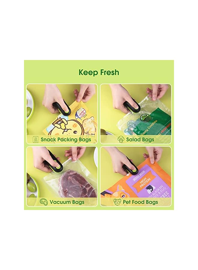 KASTWAVE جهاز ختم الأكياس، 2 في 1 جهاز تسخين للأطعمة الخفيفة، جهاز إعادة ختم الأكياس البلاستيكية القابل لإعادة الشحن، آلة ختم الأكياس المحمولة، للحفاظ على طازجة رقائق الطعام والبسكويت باللون الأسود/الأخضر - Image 3