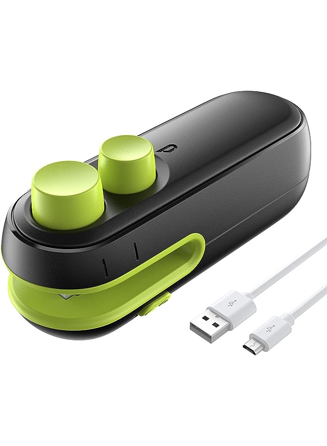 KASTWAVE جهاز ختم الأكياس، 2 في 1 جهاز تسخين للأطعمة الخفيفة، جهاز إعادة ختم الأكياس البلاستيكية القابل لإعادة الشحن، آلة ختم الأكياس المحمولة، للحفاظ على طازجة رقائق الطعام والبسكويت باللون الأسود/الأخضر - Image 1