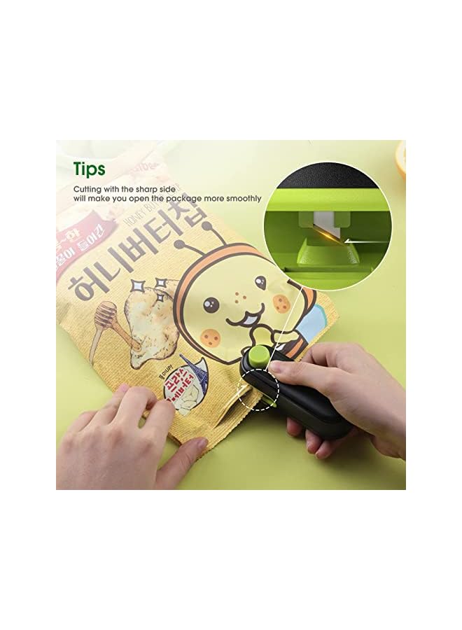 KASTWAVE جهاز ختم الأكياس، 2 في 1 جهاز تسخين للأطعمة الخفيفة، جهاز إعادة ختم الأكياس البلاستيكية القابل لإعادة الشحن، آلة ختم الأكياس المحمولة، للحفاظ على طازجة رقائق الطعام والبسكويت باللون الأسود/الأخضر - Image 2