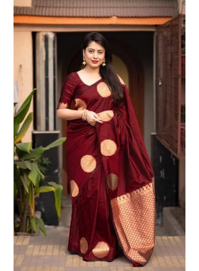 Accessorize Kingdom Kanjivaram Women's Banarasi Sari with Blouse In Pure Soft Silk - Image 2